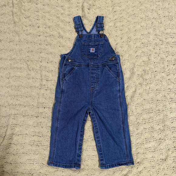 CARHARTT Bib Overalls Denim Baby Unisex Size 18 Months Adjustable Straps Snaps - Picture 1 of 10